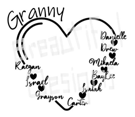 Heart With Grandchildren Names Svg Multiple Grandmother Names And 2