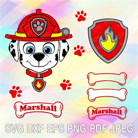 Svg Dxf Png Paw Patrol Layered Cut File Marshall Dog Bone Name Etsy