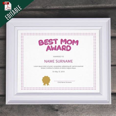 Editable Best Mom Award Template Editable Award Template Best Mom