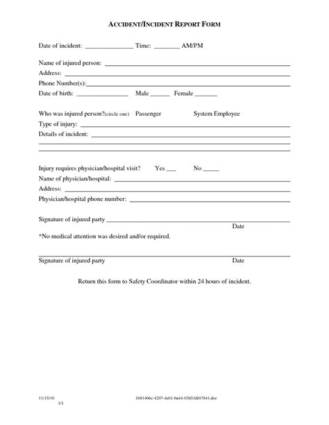 Vehicle Accident Report Form Template Doc Ideas Rare Inside Medical