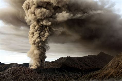 Eruption Of Mount Bromo The Smoke Rise Up Above 800 Meters