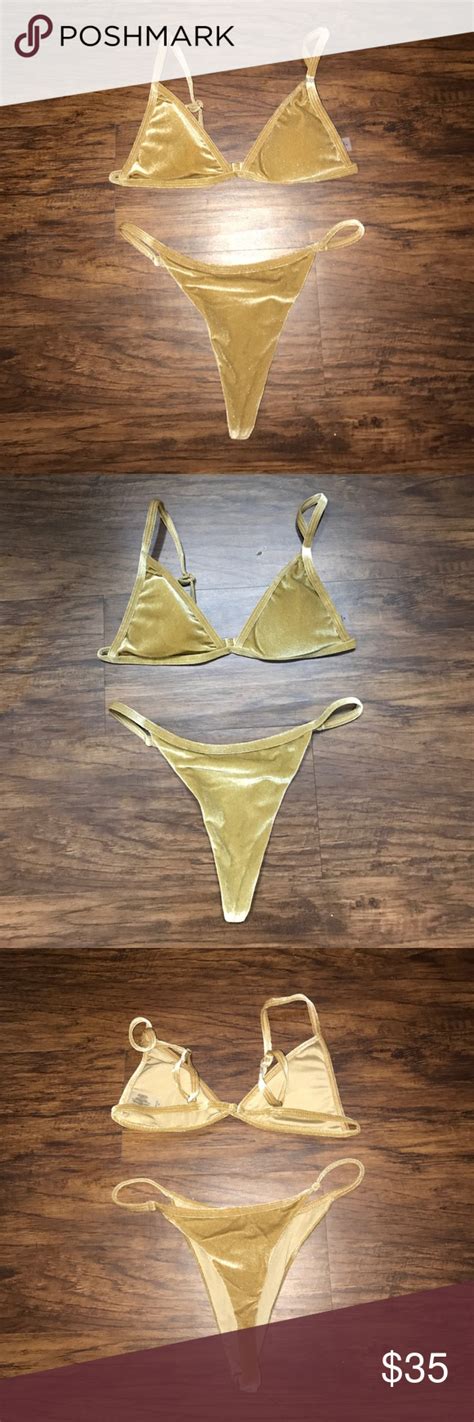 Nwot Gold Velvet Bikini Size M Gold Velvet Velvet Bikini Bikinis
