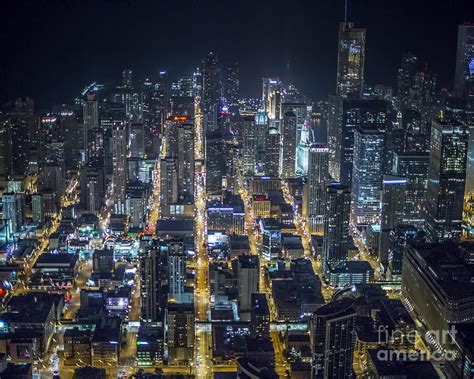 Chicago Night Skyline Aerial Photo Photograph By David Oppenheimer