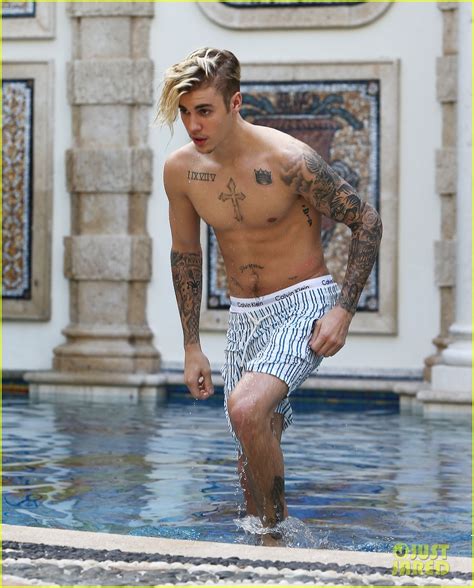 Full Sized Photo Of Justin Bieber Goes Shirtless For Swim At Versace Mansion 15 Justin Bieber