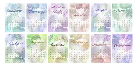 Watercolor Calendar Template For 2022 Year Week Starts Sunday January