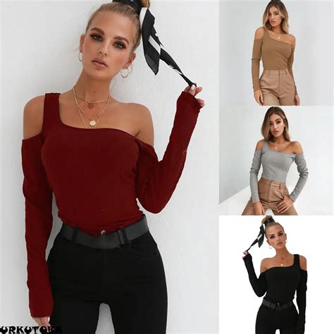 Knitted Sweater Off Shoulder Pullovers Sweater For Women Long Sleeve