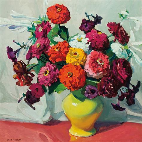 Lot Jane Peterson American 1876 1965 Zinnias In A Vase Oil On