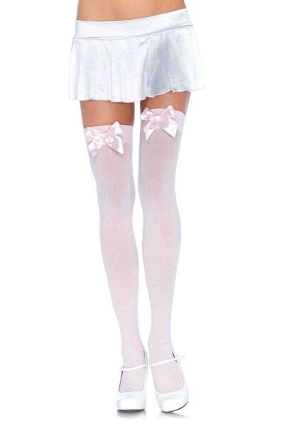 Leg Avenue Valentines Womens Pink Thigh Highs With Satin Bow Stockings For Sale Online Ebay