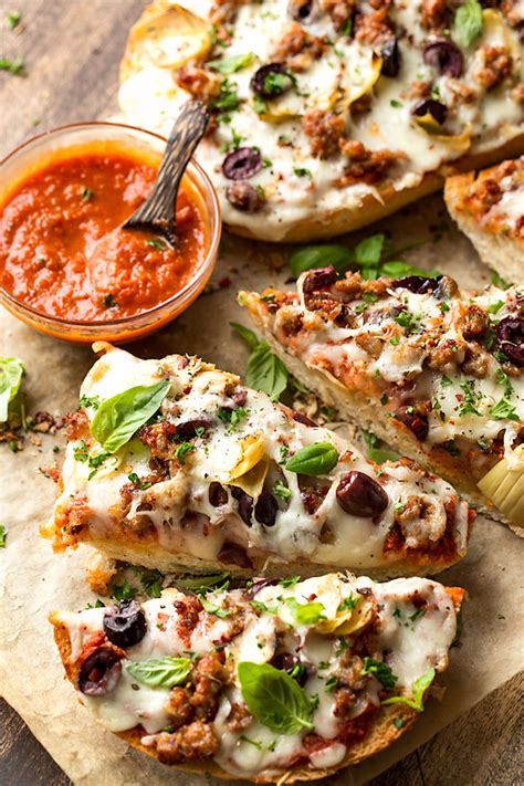French bread pizza 3 ways. French Bread Pizza | The Cozy Apron