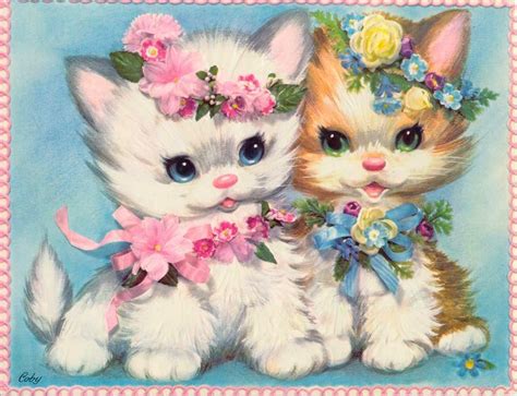 Ilustraçoes De Gatinhos Cute Kittens Vintage Cats Illustration