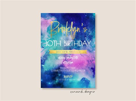 Galaxy Birthday Invitation Galaxy Party Invitation Gold Etsy