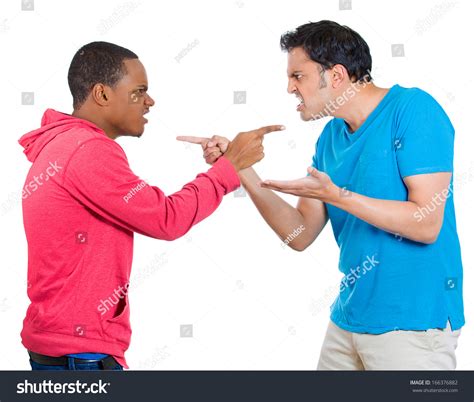 Closeup Portrait Two Angry Men Pointing Stock Photo 166376882