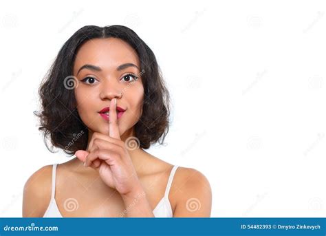 Mulatto Girl With Index Finger On Her Mouth Stock Image Image Of Call Embarrassed 54482393