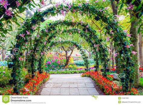 Beautiful Flower Arches With Walkway In Ornamental Plants