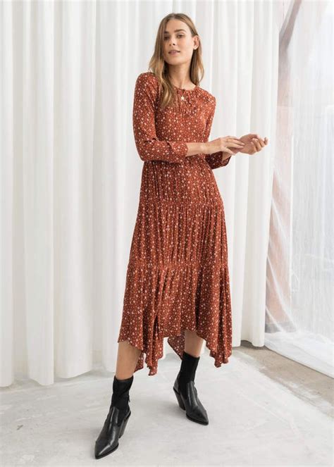 And Other Stories Long Sleeve Ruffle Tier Midi Dress Modest Dresses