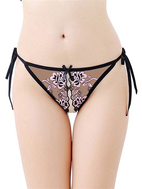 37 Off Sexy Embroidered Lace Up Placket Panties Underwear Rosegal