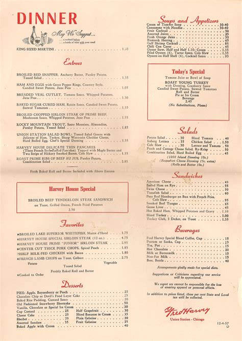 1950s Restaurant Menus