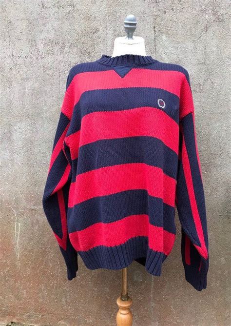 Vintage 90s Tommy Hilfiger Red And Blue Stripe Knitted Oversized Etsy