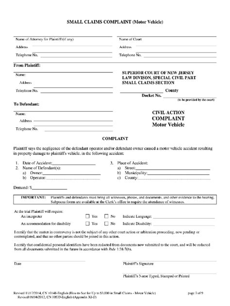 Small Claims Court Nj S Form Fill Out And Sign Printable