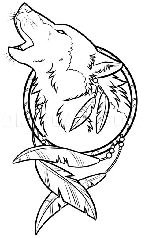 Drawing A Wolf Dreamcatcher Coloring Page Trace Drawing