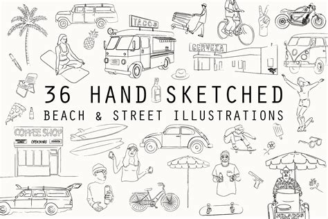 36 Hand Sketched Vector Drawings Pre Designed Illustrator Graphics