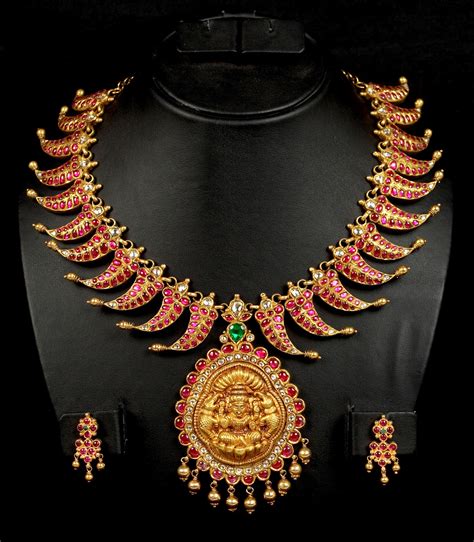 Antique Lakshmi Necklace Studded With Rubies Jewellery Designs