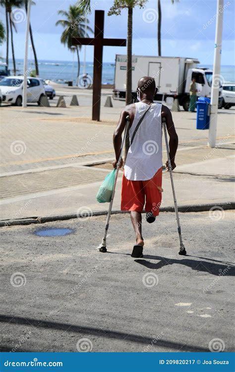 Amputee Man Using Crutch Editorial Photography Image Of Handicapped