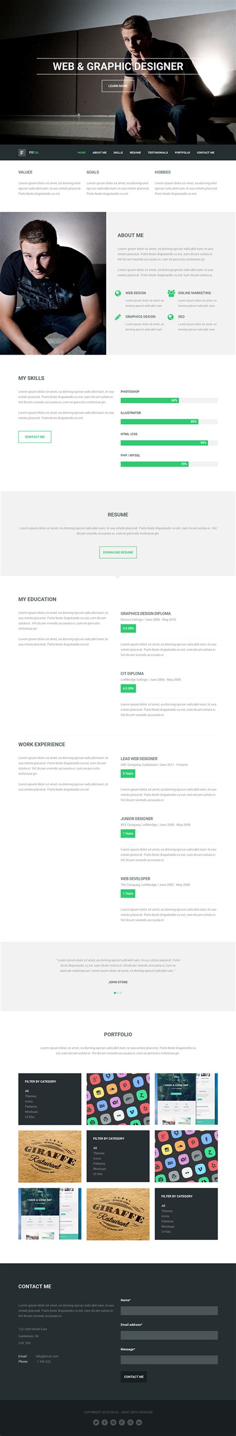 Maybe you would like to learn more about one of these? Focal - A responsive html5 portfolio template on Behance