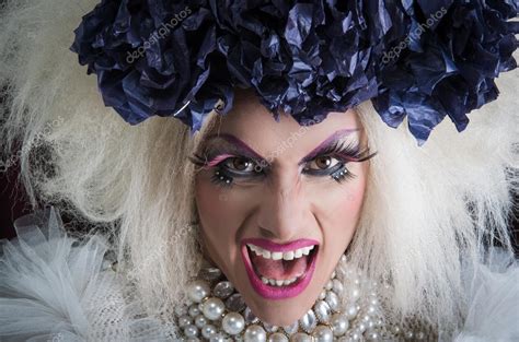 Closeup Drag Queen Wearing Spectacular Makeup Glamorous Trashy Look