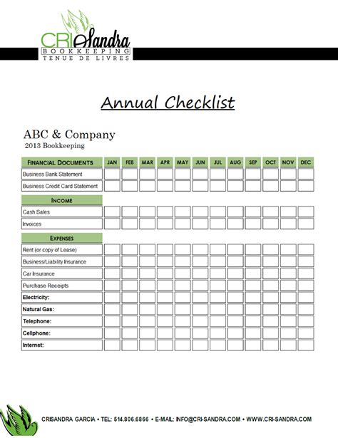 Annual Bookkeeping Checklist Example Of A Checklist That I Created For