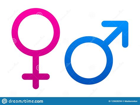 Rosa Y Muestras Femeninas Y Masculinas Azules En El Fondo Blanco Ilustración Del Vector