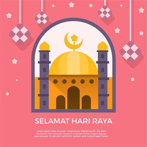 Muslim holiday eid al adha greeting card. Flat Selamat Hari Raya Greetings Vector Template 524830 ...