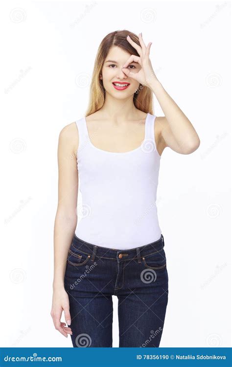 Beautiful Young Woman Showing Ok Gesture Stock Photo Image Of