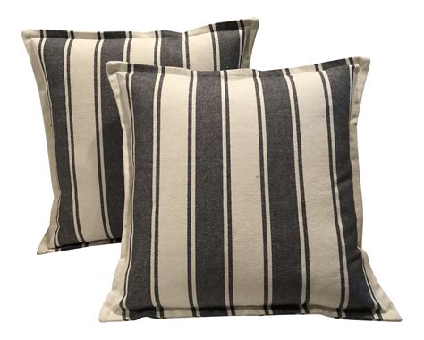 Wide Stripe Black and White Ticking Pillows - A Pair on Chairish.com | Pillows, Cottage pillows ...