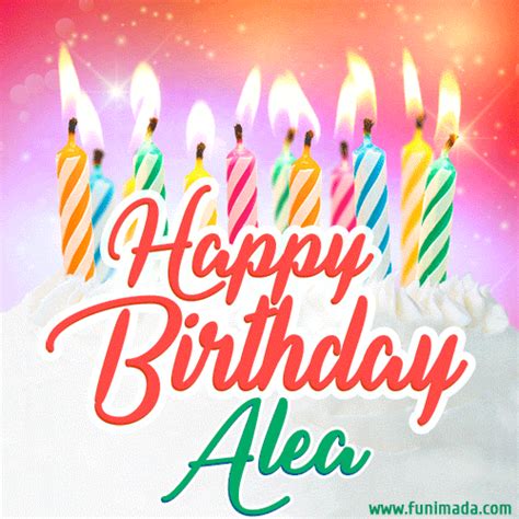Happy Birthday GIF For Alea With Birthday Cake And Lit Candles Download On Funimada Com