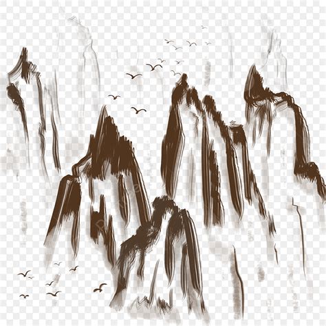 Chinese Style Ink Png Transparent Chinese Style Mountain Peak Ink Art