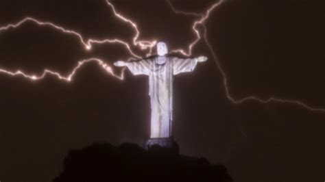 Good Lord Lightning Strikes Rios Christ Statue
