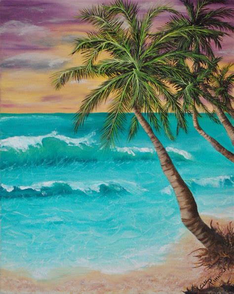 Ocean Beach Paintingpalm Treesunset Beach Artoriginal