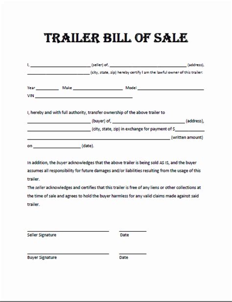 Bill Of Sale Trailer Texas