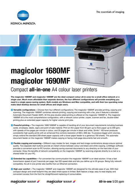 It connects to your mac either via usb or 10/100 ethernet. Software Printer Magicolor 1690Mf / Konica Minolta ...