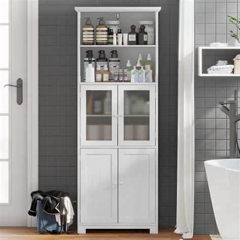 Tiptiper Tall Bathroom Storage Cabinet Large Floor Cabinet With 2 Open