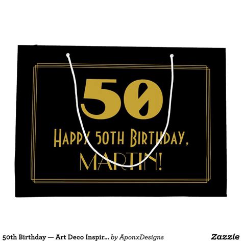 50th Birthday — Art Deco Inspired Look 50 And Name Large T Bag