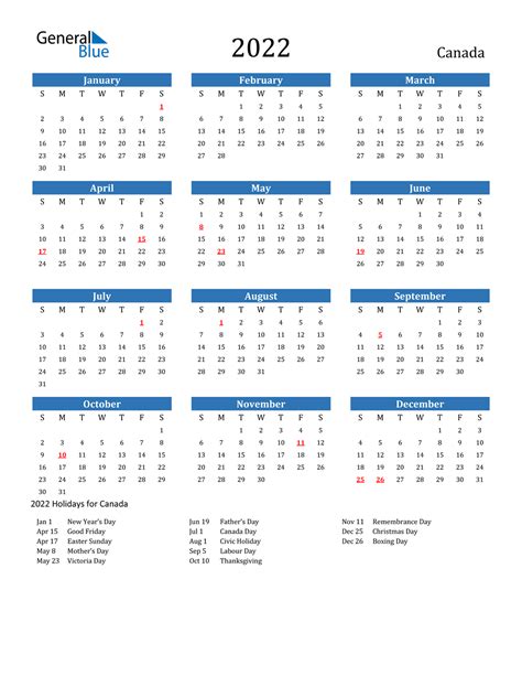 2022 Calendar Bc Canada