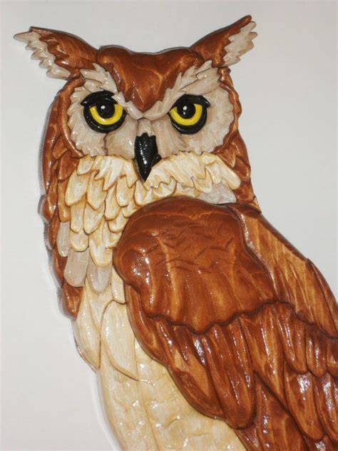 Large Wooden Owl Intarsia By Kentskrafts On Etsy Intarsia Wood