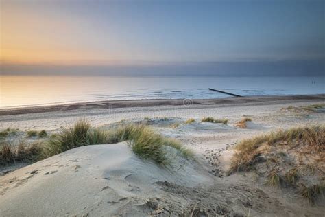 Beautiful Sunset On Dutch North Sea Beach Stock Image Image Of