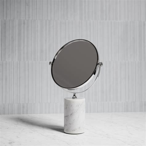 Elera Chrome And Carrara Marble Table Top Cosmetic Mirror Lusso