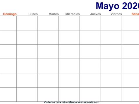 Calendario Mayo 2020 En Blanco Para Imprimir Gratis
