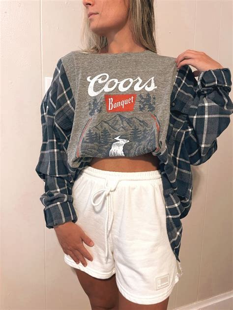 Reworked Coors Shirt With Flannel Reworked Clothes Diy Ideas Thrift Flip Clothes Ideas Rework