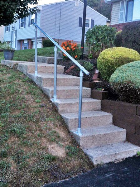 Industrial pipe hand rail outdoor free standing stair railing handrail out door safety hand rail galvanised waterproof industrial. 212 best images about Pipe Railing on Pinterest | Metal stair railing, Concrete steps and Deck ...