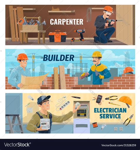 Carpenter Builder And Electrician Workers Vector Image